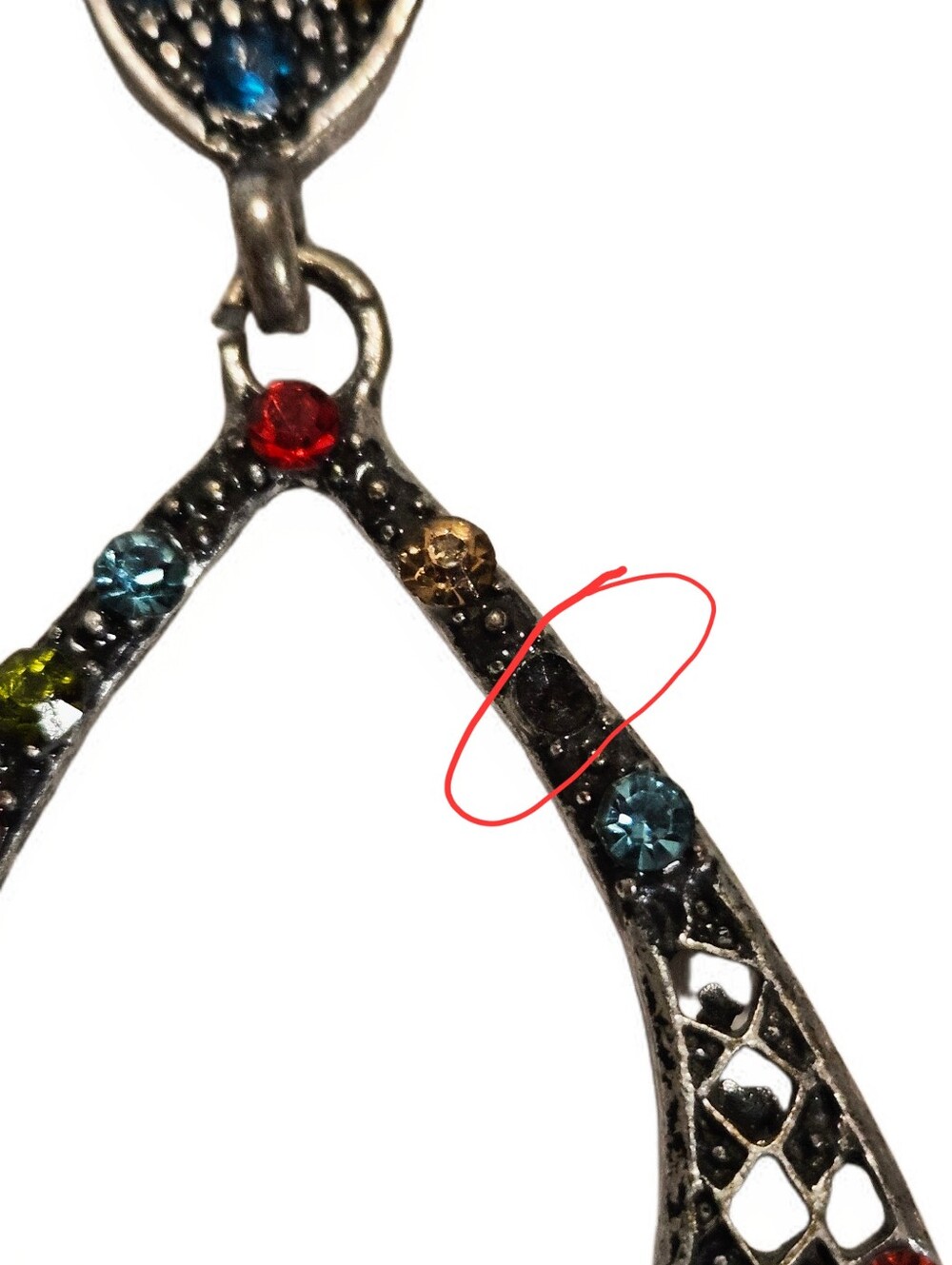 Silver Tone Multicolor Rhinestone Teardrop Statement Earrings - Picture 5 of 6